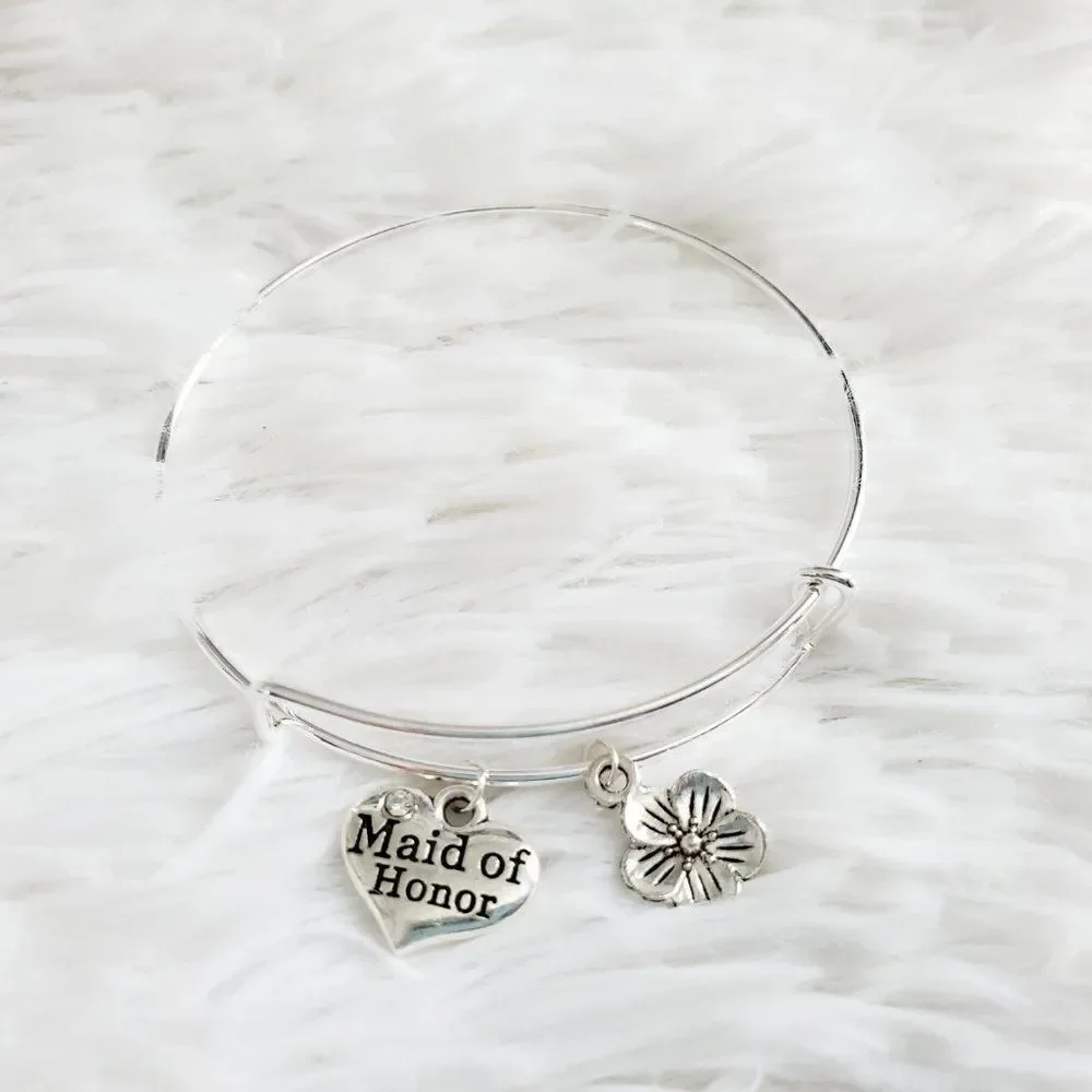 Maid of Honor Charm Bracelet, Wedding Jewelry